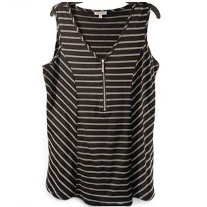 Ava James Women's Medium Black White Striped Summer Sleeveless Tank Top EUC